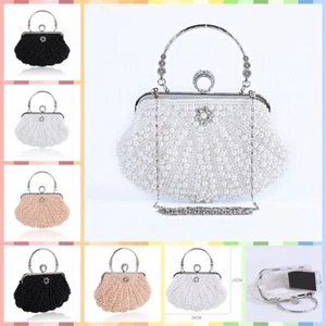 Handle Bag Women Sparkling Faux Pearl Bead Top Wedding Prom Party Evening Clutch - Picture 1 of 24
