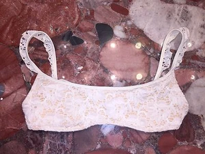 NWT Billabong Ivory Floral Crochet Tie Back Sexy Bikini Swimsuit Top Women's L - Picture 1 of 4