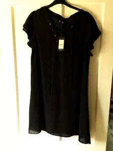 New Look Size 8 Black Flared Dress Lined Chiffon - Picture 1 of 3