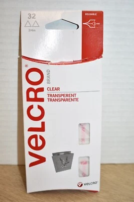 New in Package Velcro ® Brand 32 (16 sets) 3/4" triangles Clear reusable fastene - Image 1 of 4