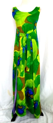 Maxi Vestido De Colección TAHITI IMPORTS RARO Verde Floral Imperio Hawaiano Envolvente Muu Muu 14 Foto 1 de 4