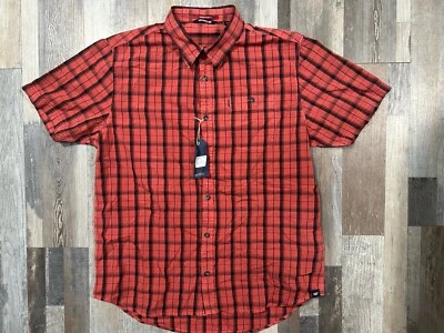 Caterpillar Shirt Mens Large Red Plaid Short Sleeve Outdoors Work Cotton Casual - Image 1 of 4