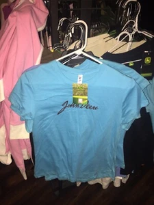 New W/Tags Licensed John Deere Girls Blue W/Black JD Cursive Signature T-Shirt   - Picture 1 of 3