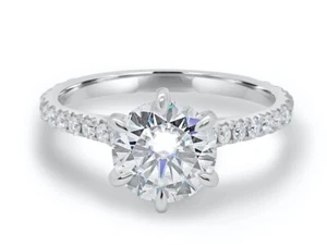 2Ct IGI E-VS1 Round Cut Lab Grown Diamond Pave Set Wedding Ring 14K White Gold - Picture 1 of 9
