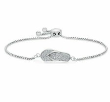 0.08CT Round Brilliant Cut Flip Flop Bolo Bracelet 14K White Gold Finish VVS1/D