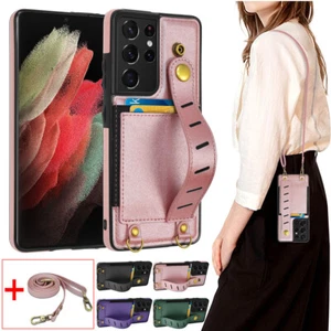 For Samsung Galaxy S21 S22 Ultra / Plus Case Card Holder Cover Stand Crossbody - Picture 1 of 29