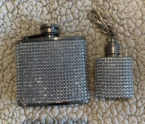 Bejeweled Rhinestone Stainless Steel Flask (4 Ounces) & Keychain Flask (1 Ounce) - Picture 1 of 16