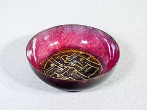 ✔️ VINTAGE 1970S SIGNED ENAMELED COPPER PLATE BOWL EMPTY BAGS - Picture 1 of 8