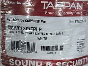 Cable de alarma/seguridad trenzado Southwire/Tappan 18/2C CMP blanco/100 pies - Imagen 1 de 8