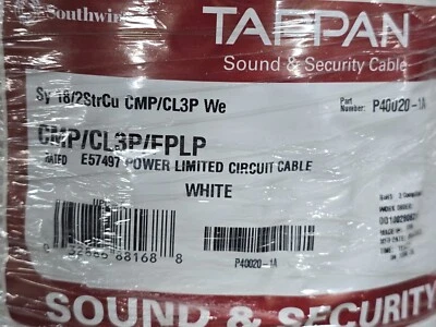 Cable de alarma/seguridad trenzado Southwire/Tappan 18/2C CMP blanco/100 pies Foto 1 de 4