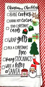 2 CHRISTMAS CHECKLIST KITCHEN TOWELS BAKE COOKIES WRAP GIFTS WRITE SANTA - Picture 1 of 10