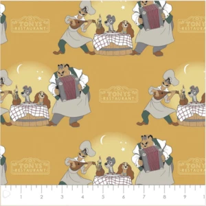 Disney's Lady and the Tramp Bella Notte Mustard Cotton Fabric by the Yard - Picture 1 of 1