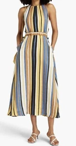 SANDRO Taila striped linen-blend midi dress Size FR38/US6 - Picture 1 of 18