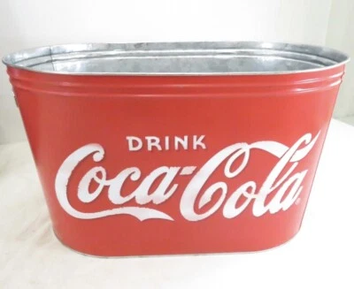 COCA COLA COKE ICE BUCKET LARGE OVAL GALVANIZED METAL TIN PARTY TUB COOLER - Image 1 of 2
