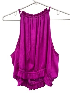 Express Satin Halter Crop Top Size Large Sleeveless Fuchsia Lightweight Feminine - Picture 1 of 8