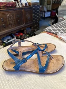 Born Women’s Turquoise Blue Patent Leather Strappy Sandals Shoes Size 8 - Picture 1 of 10