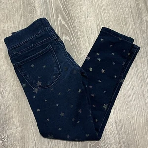 SO Girls Jeggings Pants Sz 7 Dark Blue Denim Wash Gold Stars Print Pull On - Picture 1 of 12