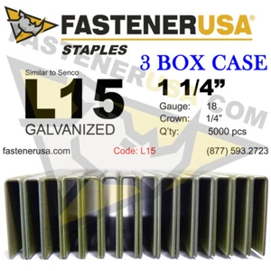 L Staples L15 Galv 18 gauge 1/4" crown 1 1/4" length (fits Hit/Sen) case qty 3 - Picture 1 of 1