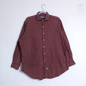 Ralph Lauren Mens Plaid Shirt L Red Green Check Cotton Button Up Vintage Retro - Picture 1 of 10
