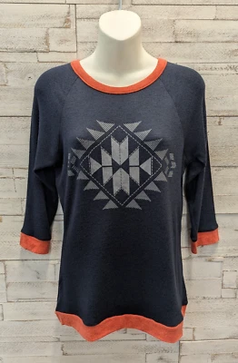 Women's Cruel Girl Navy 3/4 Sleeve Top with Coral Trim CTK7414001 Foto 1 de 4