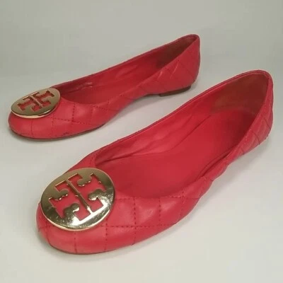 Tory Burch Quinn Quilted Leather Flats Women's size 7 M Carnival Gold Medallion  - Image 1 of 4