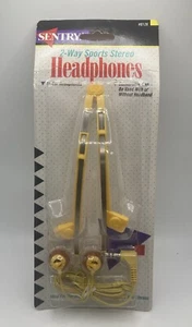 NEW! Vintage Sentry 2-Way Sports Stereo In-Ear Yellow Headphones #H0126 - Picture 1 of 2