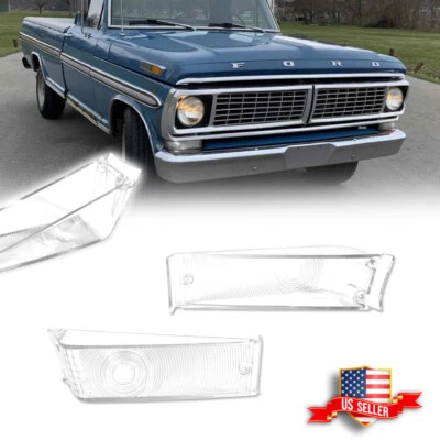 Pair Clear Front Turn Signal Light Lamp Lenses For 1970-1972 Ford F100 F250 F350 - Image 1 of 4