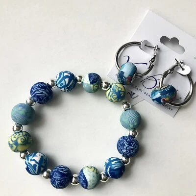 Conjunto de pulsera y pendientes de bola de plata hechos a mano Viva Beads nuevo con etiquetas Foto 1 de 2