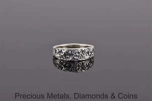 Sterling Silver 6mm Carved Scrolling Flower Tapered Band Ring 925 Sz: 7 - Picture 1 of 6