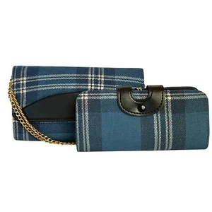 NWOT Vintage Brown's of Bermuda Set: Blue Wool Tartan Plaid Handbag & Wallet - Picture 1 of 16