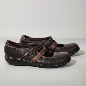 Clarks Bendables Women Size 8 N Brown Leather Double Strap Mary Jane Flats Shoes - Picture 1 of 8