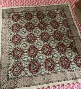 PERSIAN STAMPED TAPESTRY TABLECLOTH - Possibly Esfahan - 40”x42” - Picture 1 of 9