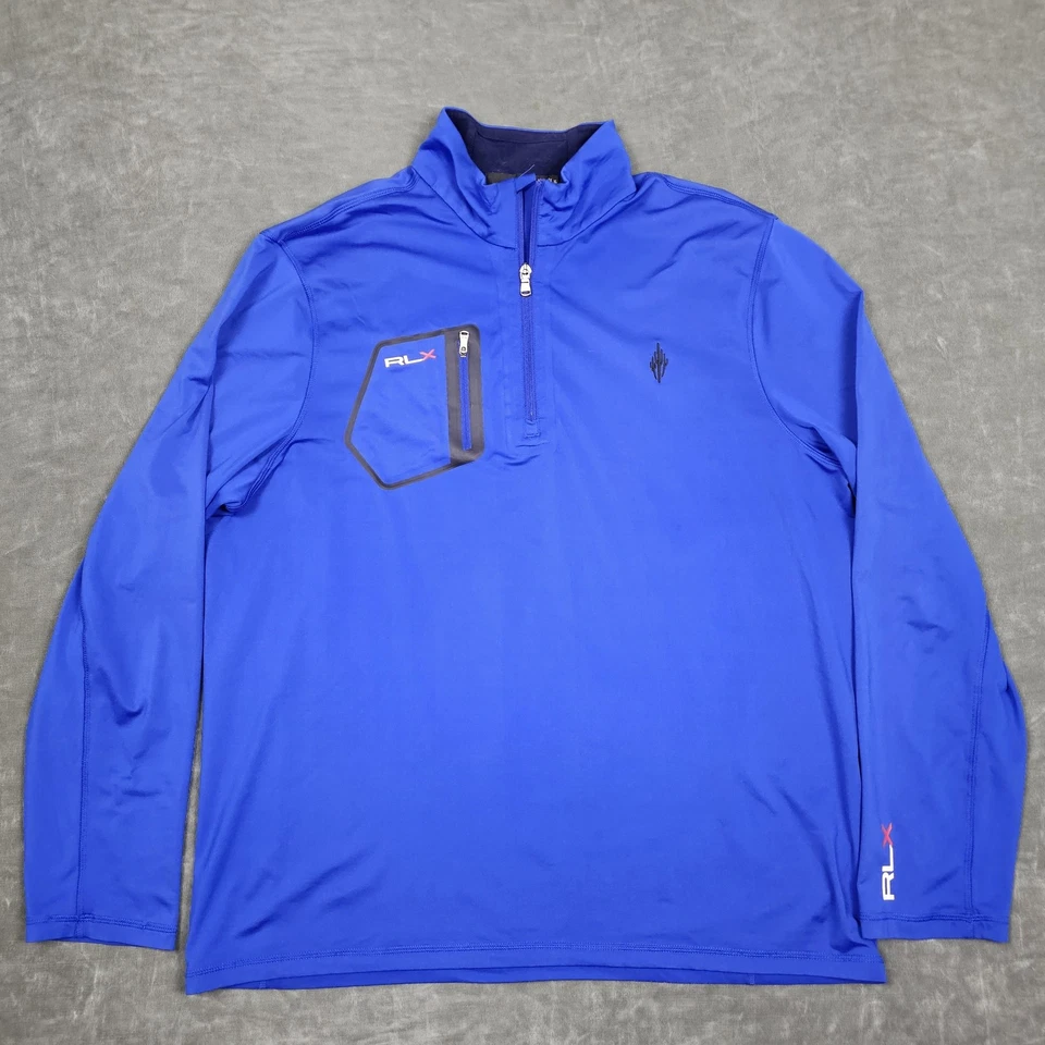 Pullover RLX Ralph Lauren Para Hombres XL Azul Cuarto Cremallera Golf Rendimiento Elástico Foto 1 de 4