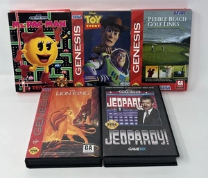 Sega Genesis 5 komplett in Box Spiele Lot Ms.Pac-Man Lion King Jeopardy Toy Story - Bild 1 von 9
