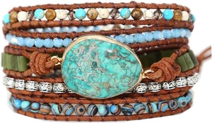 Boho Handarbeit Armband Naturstein Wickelarmbänder Türkis Kristall Schmuck - Bild 1 von 12