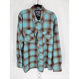 Dixxon Flannel Co Mens Sz XXL RARE 13th Street Plaid Shirt Blue Brown Pearl Snap - Picture 1 of 5