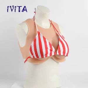 IVITA XL D Cup Boobs Silicone Breast Forms Transgender Fake Boobs Vest Style - Picture 1 of 12