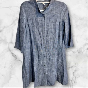 EILEEN FISHER LONG BLUE BUTTON CHAMBRAY HEMP ORGANIC COTTON DRESS WOMENS SIZE S - Picture 1 of 4