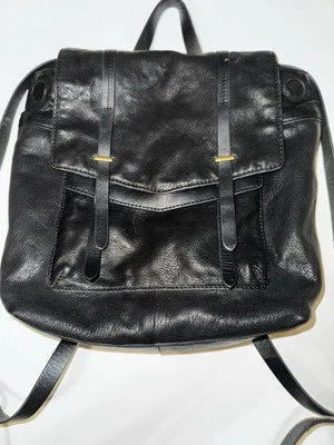 Lucky Brand Backpack Adjustable Straps Messenger Flaps Black Genuine Leather Bag - Image 1 of 4