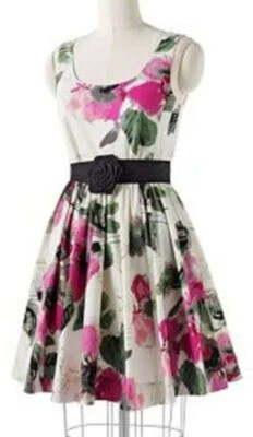 New ELLE Elegant Floral French Dress Pockets Casual Garden Party Flower  - Image 1 of 2
