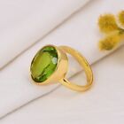 Oval Shape Peridot Quartz Ring In Gold Plated Trendy Engagement Ring For Gift