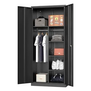 Armoire Wardrobe Closet Storage Cabinet with Shelves & Hanging Rail Closet Black - Picture 1 of 15