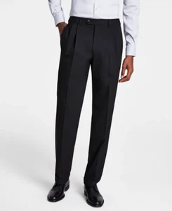 Michael Kors Men's Pleated cuffed bottom Solid Classic Fit Pants Black 40W x 29L - Picture 1 of 6