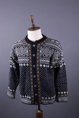 DALE OF NORWAY Classic Black Fair Isle Wool Knit Cardigan Ski Sweater Size L - Image 1 of 4