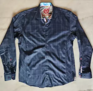 Au Noir Shirt Mens Large Blue Plaid Geometric Flip Cuff Button Up Long Sleeve - Picture 1 of 20