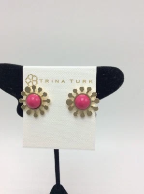 $48 Trina Turk индийский каньон цветок золотой тон розовый серьги-гвоздики B102 - Изображение 1 из 4