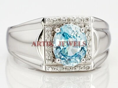 Natural Blue Topaz Gemstone with 925 Sterling Silver Ring for Men's #2943 - Image 1 of 4