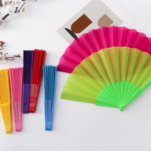 Plastic Folding Hand Fan Cloth Plain Color Wedding Favours Party Dancing Fan - Picture 1 of 24