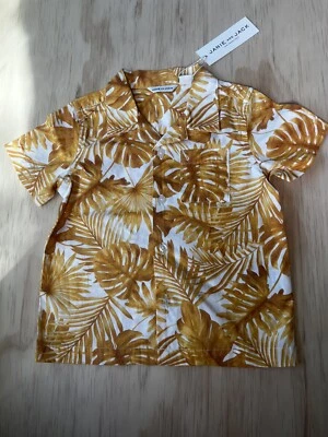 Janie and Jack Boys 18-24M Amarillo Lino Cabana Tropical Botón Awn Manga Corta Foto 1 de 4