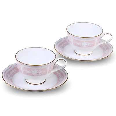 NUEVO Juego de 2 tazas de porcelana fina rosa Noritake Lacewood Gold SIN PLATILLOS Foto 1 de 4